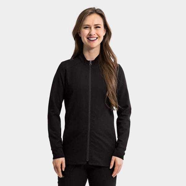 Elite by IRG 3803 WomensTuck InTop 7852 WomensKnitJoggerPant 3811 WomensSidePocketJacketBlack BLK 08 IRG Scrubs
