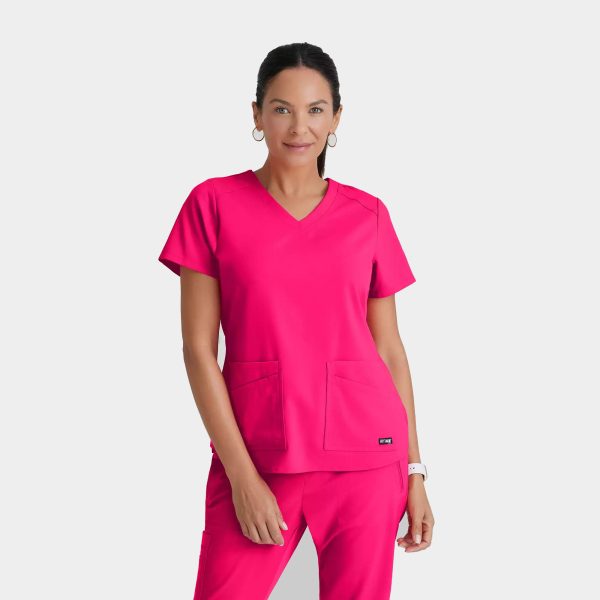 Greys Anatomy Spandex Stretch Emma Top 4 Pocket Scrub Top GRST011 Vibrance Pink 01