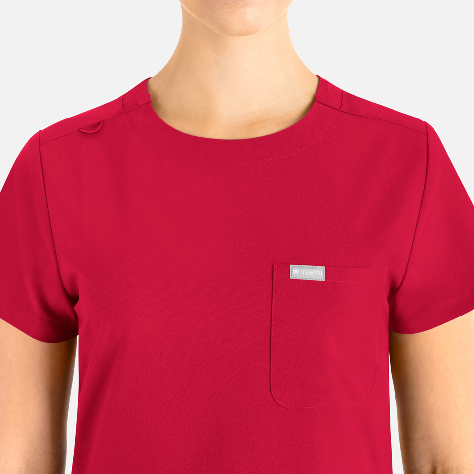 Momentum-by-Maevn_5005-WomensTuckableRoundNeckTop-Red-RED-03-Maevn-Scrubs